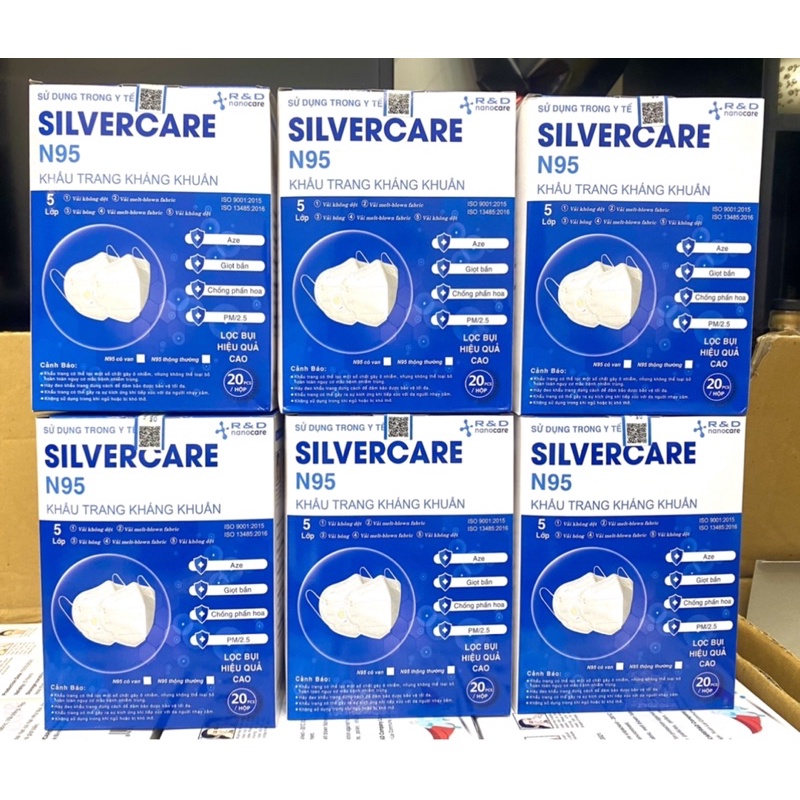 Sỉ thùng 50 hộp Khẩu Trang Y Tế N95 SilverCare Nano 5 lớp kháng khuẩn, lọc bụi mịn 2.5, virus đến 95%