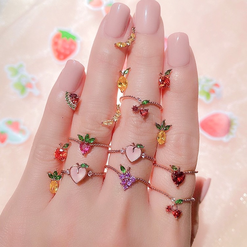 Ins Nhẫn Thời Trang Hình Trái Cây Màu Vàng Hồng Phong Cách Hàn Quốc Dễ Phối Đồ Phụ Kiện Cocojeelry Cho Nữ