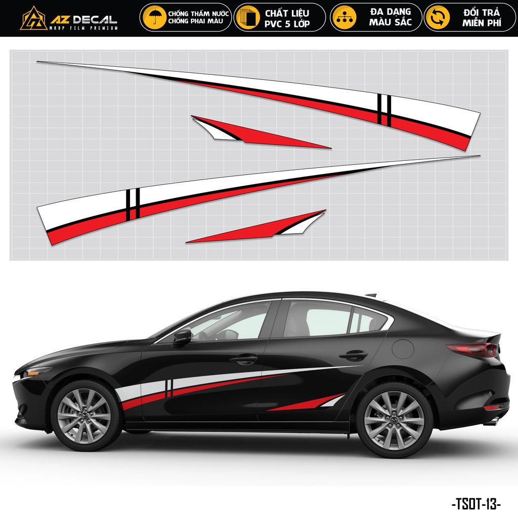 Tem Sườn Xe Ô Tô Thiết Kế Năng Động | TSOT-13 | Decal Dán Xe Hơi Oto Đẹp Nhất Năm Nay