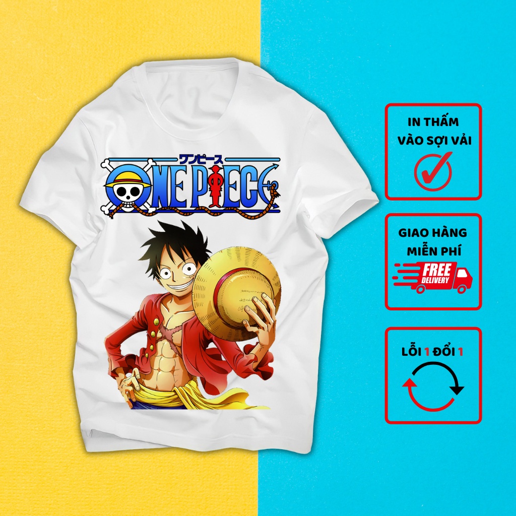 Áo Thun One Piece Luffy mũ rơm vua hải tặc - in thấm vào sợi vải, hình in sắc nét, không phai màu khi giặt