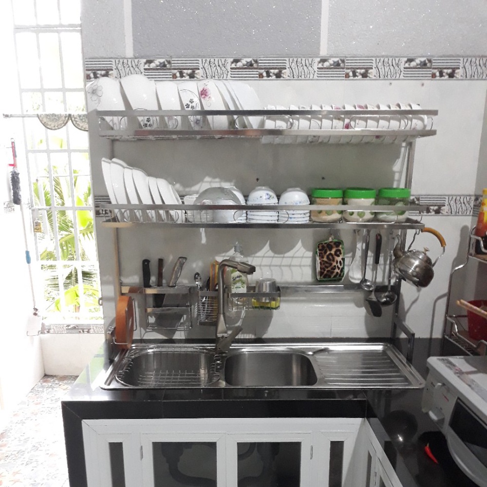 Kệ chén bát đa năng RENSI Chất liệu INOX cao cấp, kệ bát 2 tầng  dài 106 cm phù hợp cho bồn đôi.