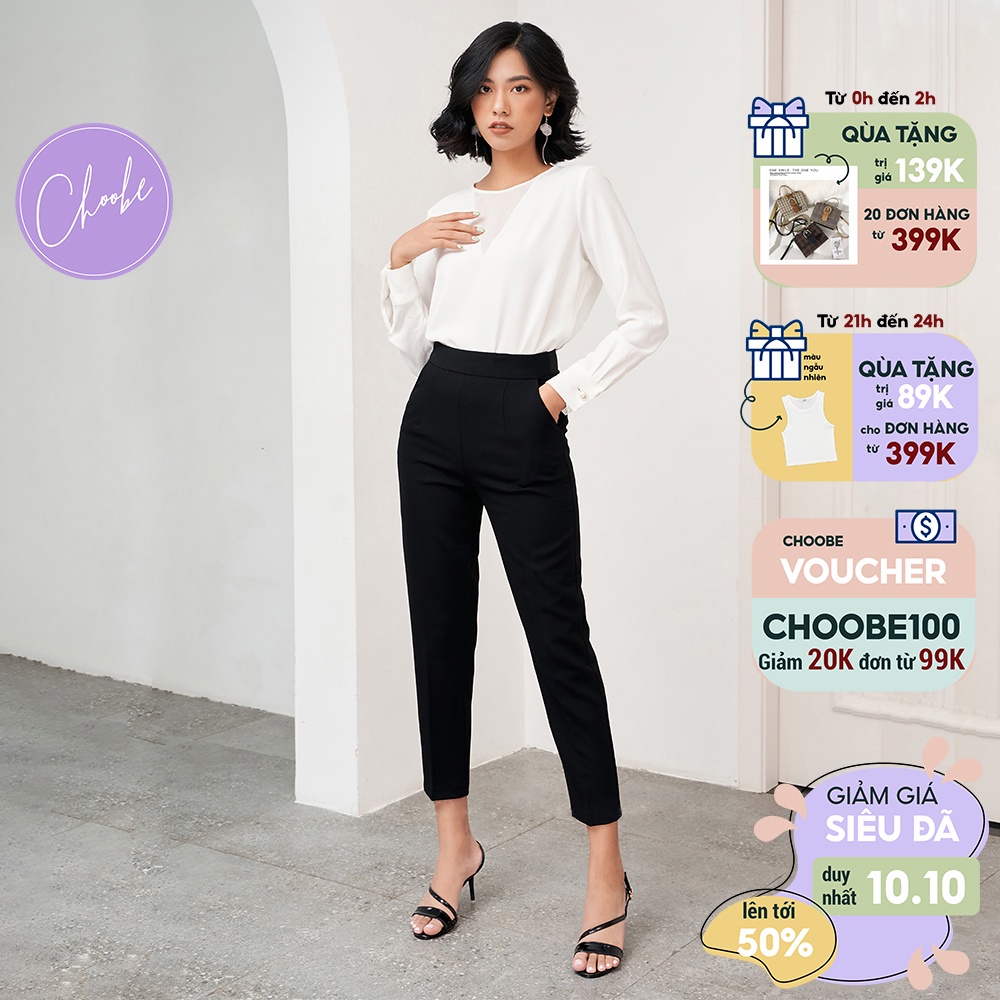 Quần baggy nữ Choobe cạp chun sau baggy vải công sở cạp cao dáng chuẩn thanh lịch Q26 - Hàng nhập khẩu