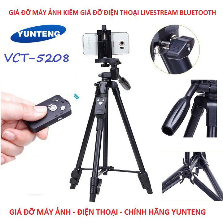 Chân Máy Ảnh Camera, Giá Đỡ Điện Thoại Chuyên Nghiệp Yunteng VCT 5208 Livestream