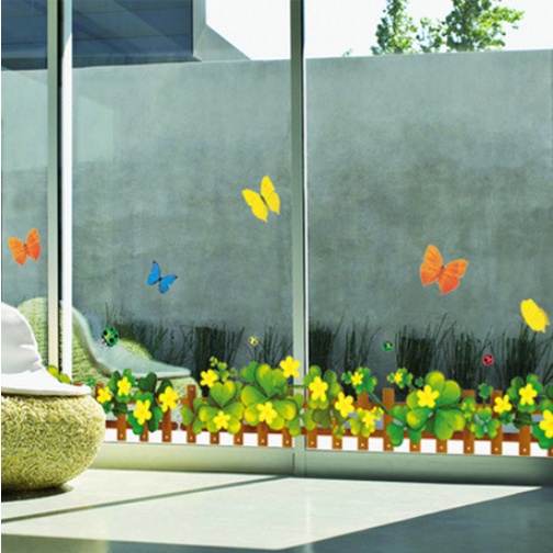 Decal trang trí chân tường - Hoa lá vàng và đàn bướm