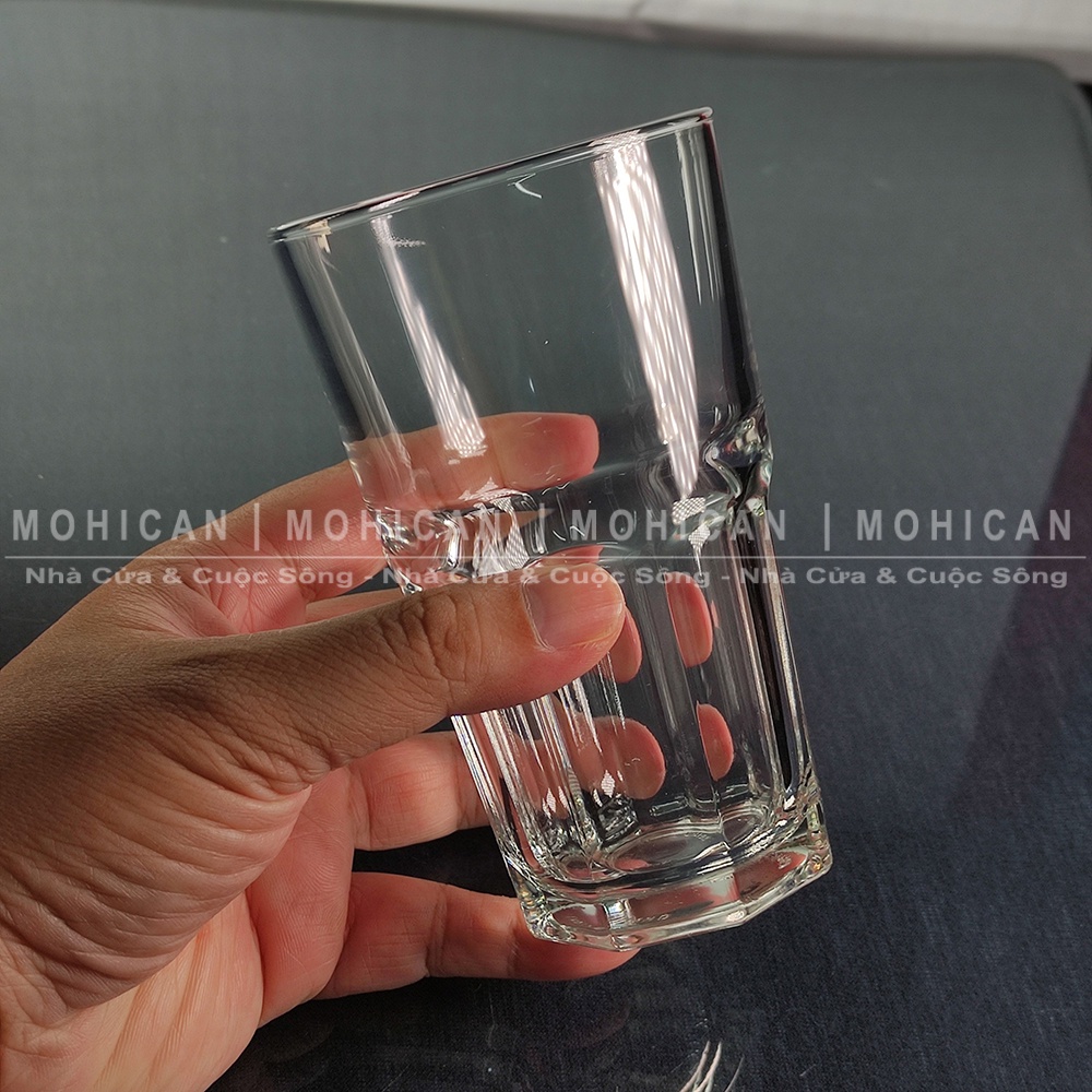 Ly thủy tinh cà phê sọc khía 300ml, cốc thủy tinh Union Hi Ball uống trà đá 8 cạnh Thái Lan bền, đẹp cho quán UNIG-407