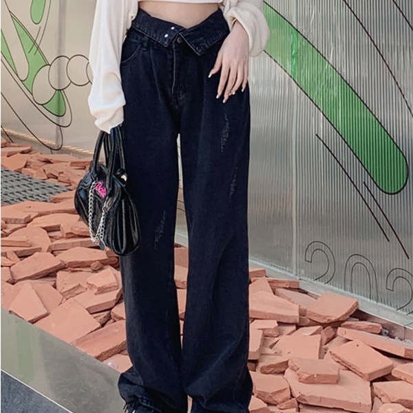 Quần Jeans Nữ Lưng Cao Ống Rộng Thời Trang Hàn Quốc