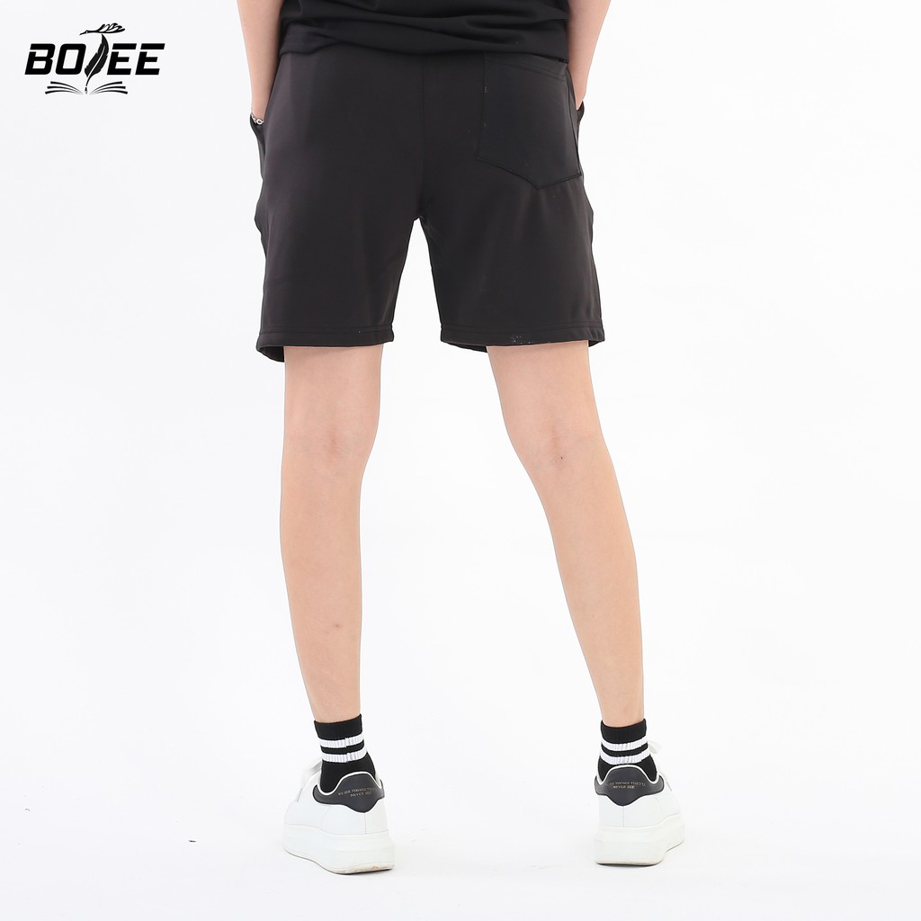 Quần short thun baisc BOTEE đen unisex nam nữ lưng thun ống rộng | BigBuy360 - bigbuy360.vn