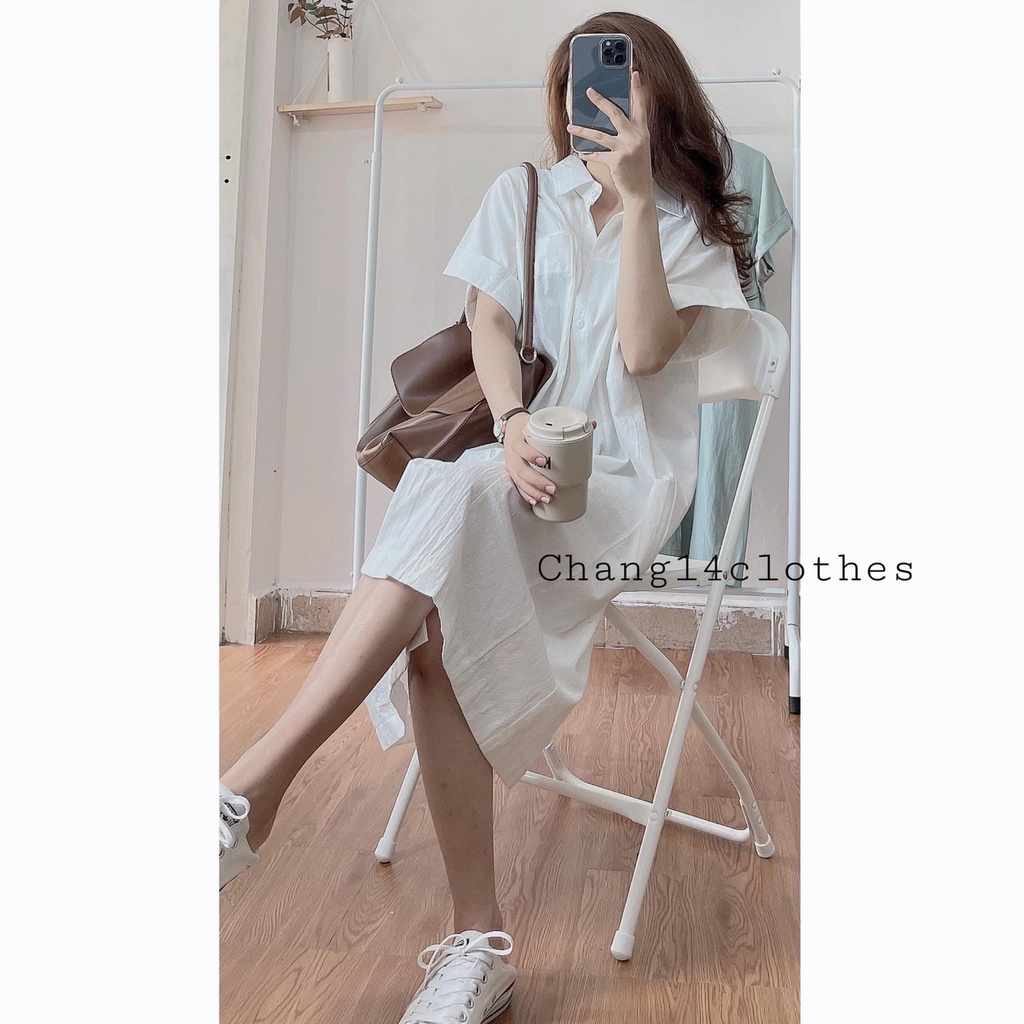 Váy sơ mi basic đũi xước ( ảnh thật ) | BigBuy360 - bigbuy360.vn