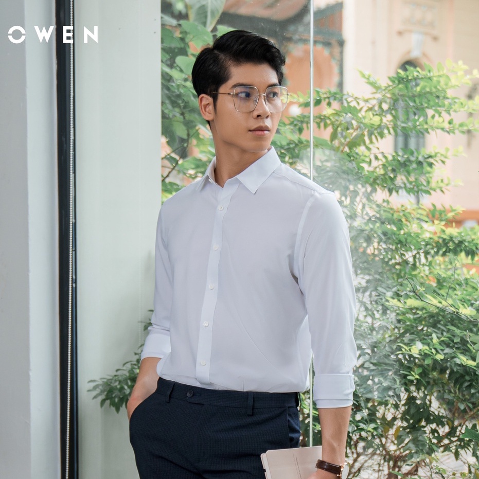 OWEN - Áo sơ mi trắng dài tay Owen chất Sồi  , Áo sơ mi trắng dài tay nam Slimfit Regularfit