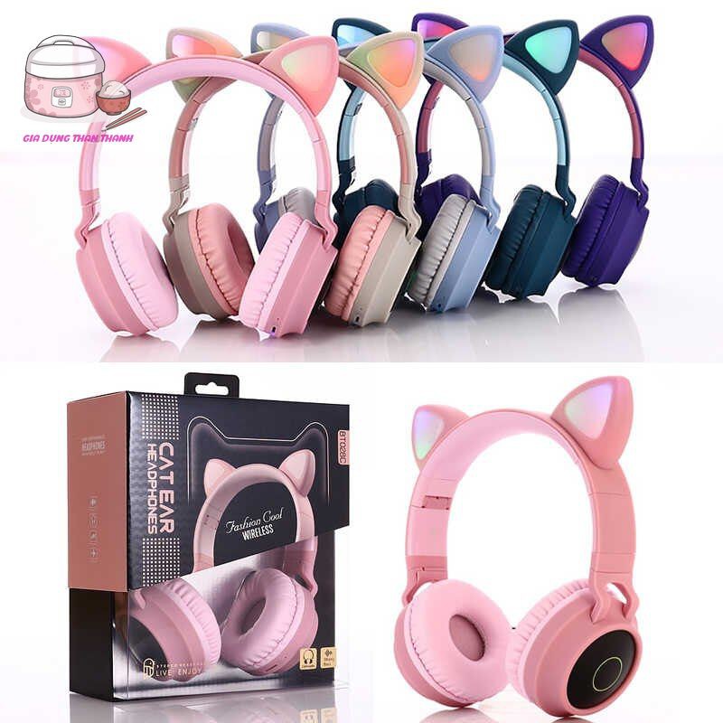 Tai Mèo Dễ Thương Bluetooth Pink Cat, Headphone CATEAR Có Mic,Âm Bass Mạnh Mẽ Và Dung Lượng Pin Khủng 400mAh Led RGB