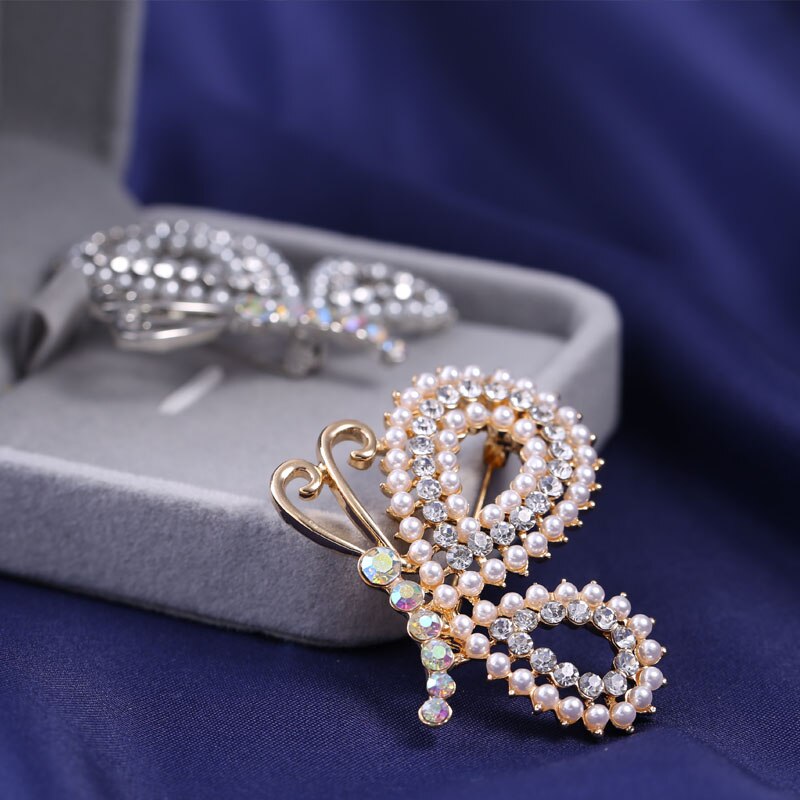 Ghim Cài Áo Hình Bướm Đính Ngọc Trai Nhân Tạo Thời Trang Cho Nữ