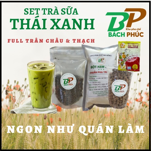 SET TRÀ SỮA THÁI XANH 3,5L ( TRÀ THÁI XANH 50G + BỘT SỮA 500G + TRÂN CHÂU 200G + 1 GÓI THẠCH RAU CÂU CON CÁ DẺO) | BigBuy360 - bigbuy360.vn