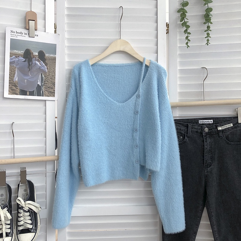 Áo len tay dài cổ chữ V dáng ôm phong cách Hàn Quốc thời trang