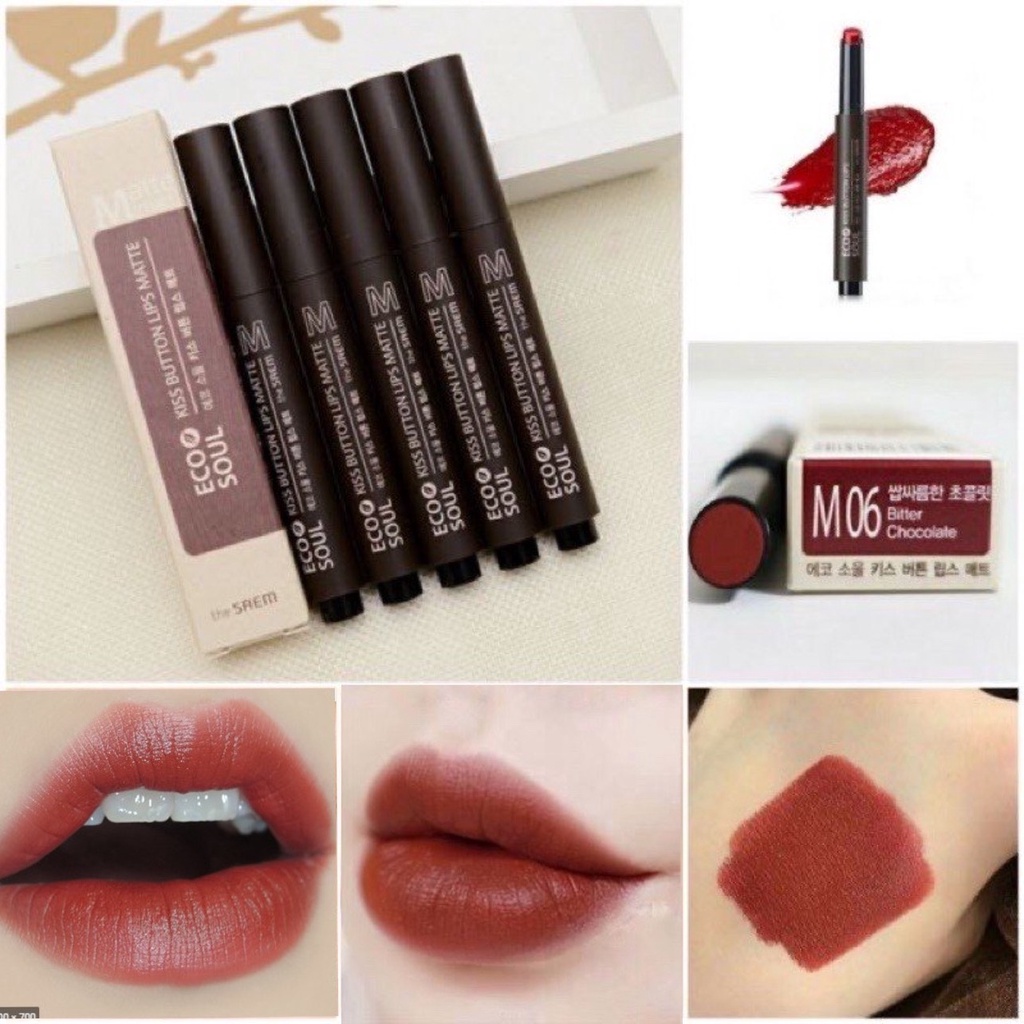 Son Lì dạng bấm Eco Soul Kiss Button Lips Matte The Saem (Hàn Quốc)