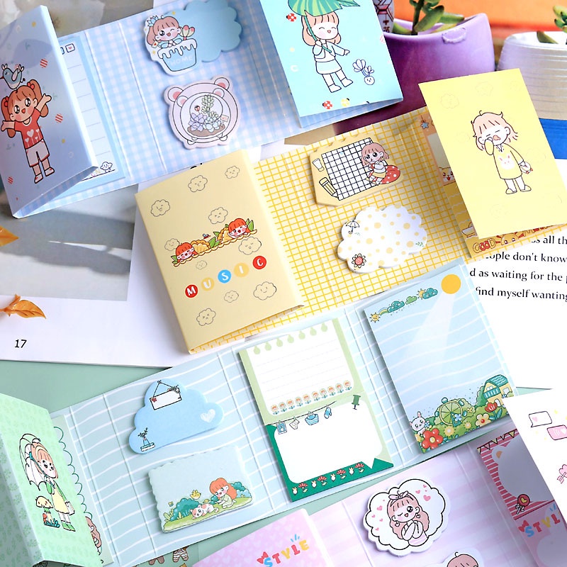 Set 7 tập giấy nhớ, giấy ghi chú ngộ nghĩnh, sắc màu