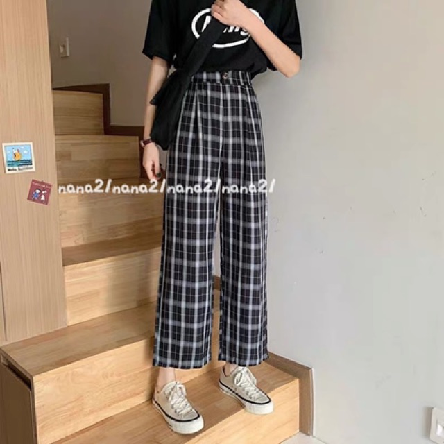 Quần culottes kẻ caro