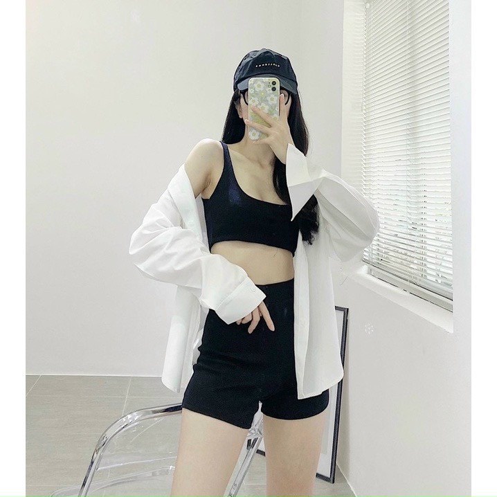 set 3 món áo 2 dây quần short kèm áo sơ mi voan mềm mịn form rộng