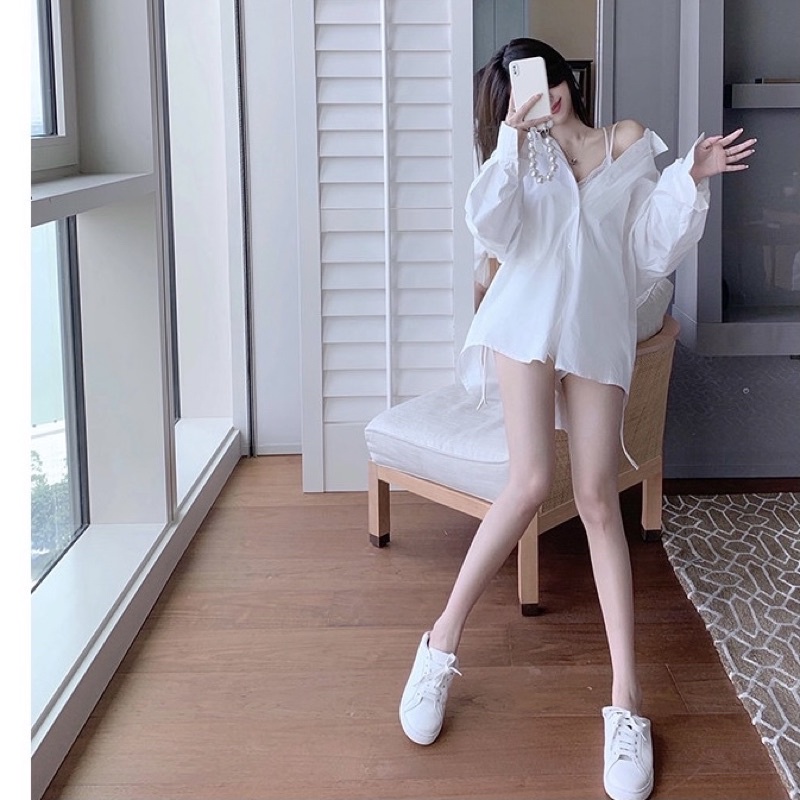 ÁO SƠ MI OVERSIZE NƠ LƯNG TIỂU THƯ ULZZANG