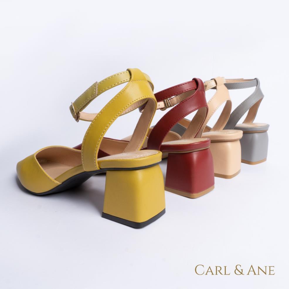 Carl & Ane - Giày cao gót thời trang mũi vuông phối dây hở gót cao 5cm màu đỏ đô _  CL004 ))88