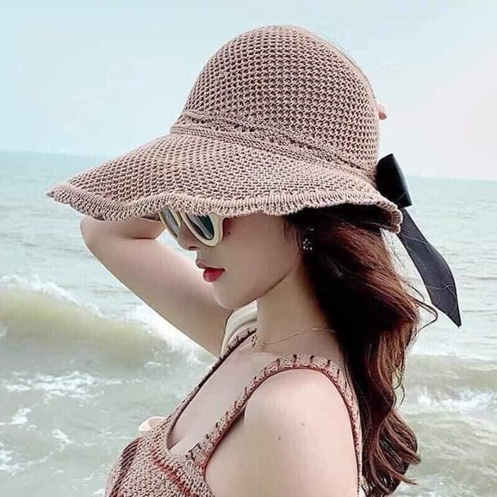 Mũ cói thời trang hở đầu có nơ sau