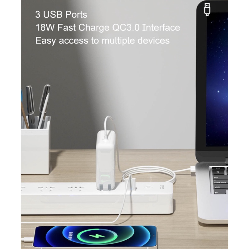 Bộ Nguồn Thông Minh CP5 Điều Khiển Bằng Ứng Dụng Điện Thoại Có 4 Ổ Cắm Và 3 Cổng USB