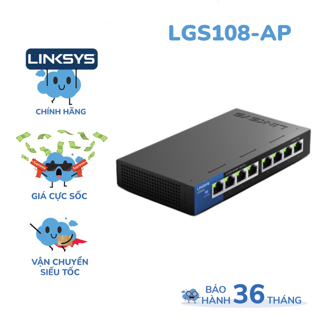 Thiết Bị Chia Mạng Linksys Switch LGS108-AP Unmanaged 8-Port Business Gigabit
