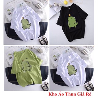 Áo thun cotton in hình khủng long form rộng