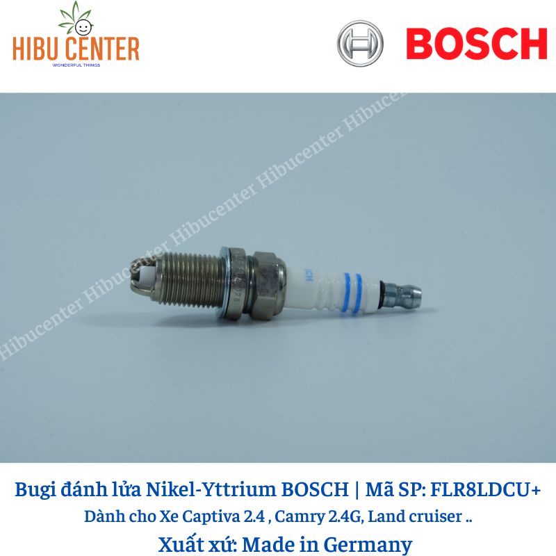 Bugi Chân Ngắn 2 Chấu Nikel-Yttrium BOSCH FLR8LDCU+ Dành cho Xe Captiva 2.4 , Camry 2.4G, Land cruiser ..