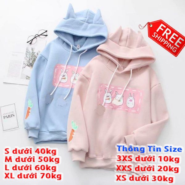 ÁO KHOÁC HOODIE NỮ CHUI ĐẦU IN HÌNH CAROT SIÊU ĐÁNG YÊU PHONG CÁCH TUỔI TEEN