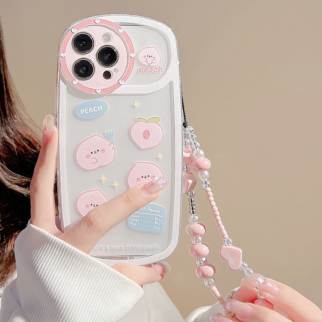 Ốp Điện Thoại Họa Tiết Trái Đào Kèm Dây Đeo Cho iPhone X XS XR XS max 13Proax 11 11 pro 11 pro max 12 12 12 pro 12 pro max