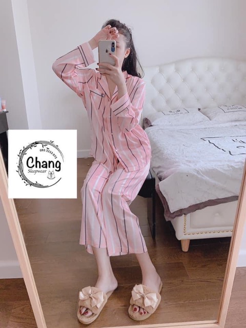 Set Đồ Bộ Nữ Pijama Tay Dài Quần Dài Lụa Satin Cao Cấp HotGirl Hàng Đẹp Chuẩn
