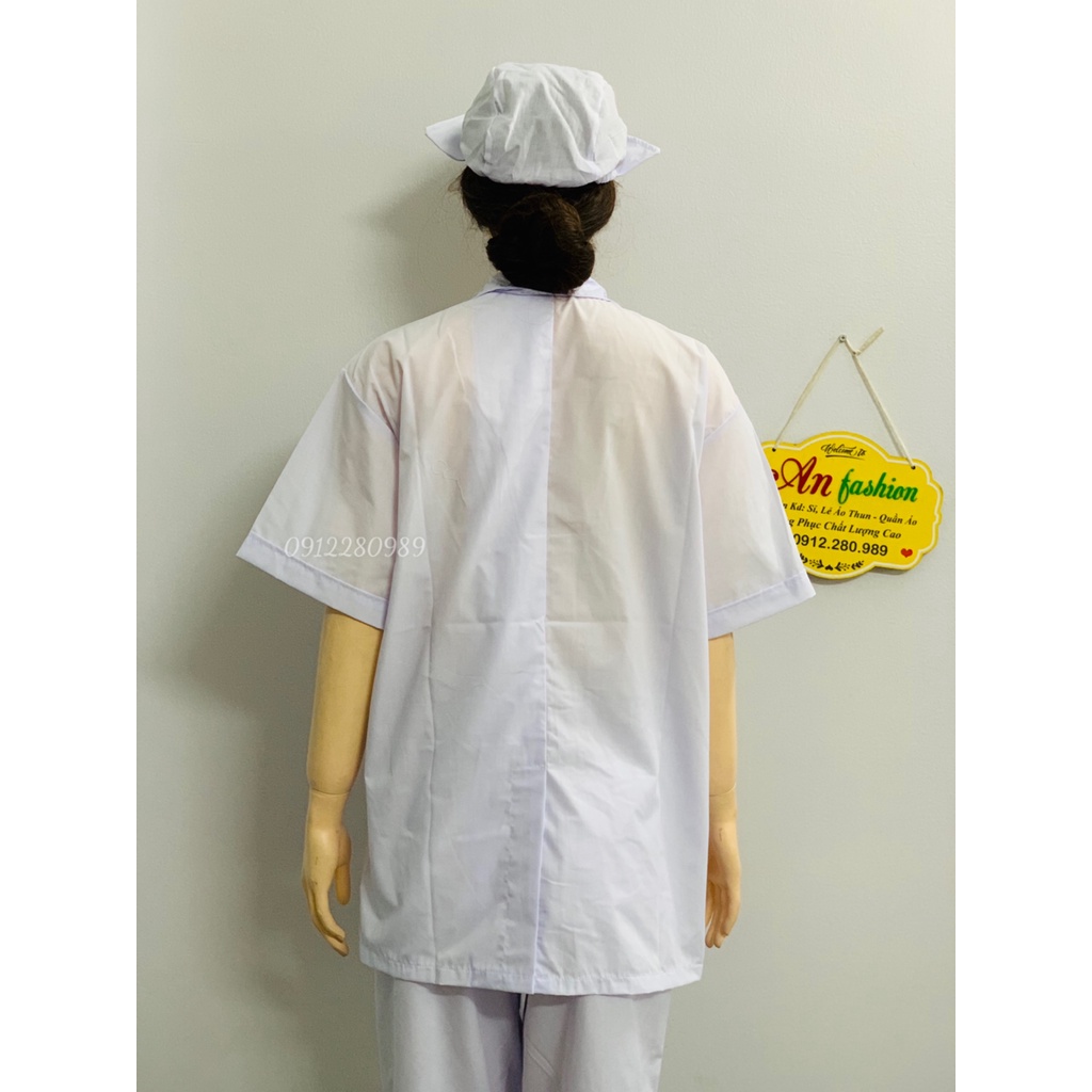 Áo blouse y tế form xuông nam nữ tay ngắn vải kate 3 túi vuông_ Hình chụp thật