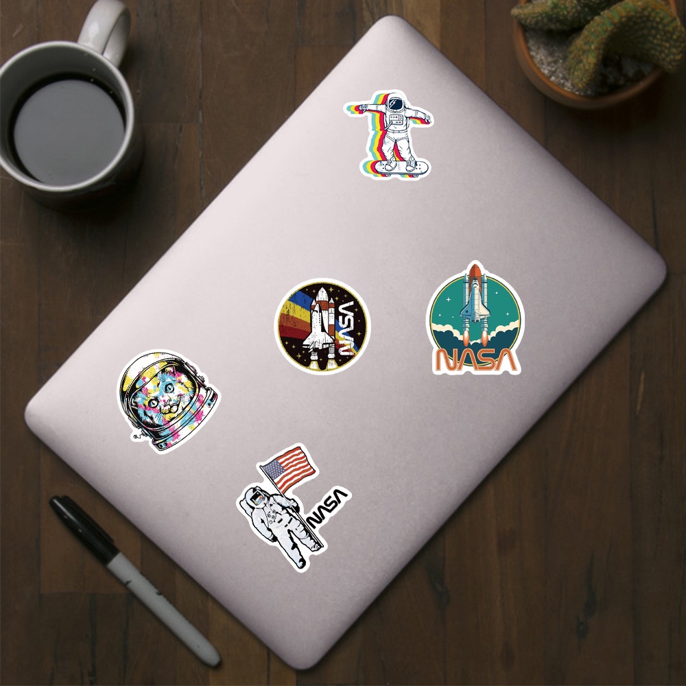 Set 100/50 Sticker Hoạt Hình Phi Hành Gia Không Gian Chống Thấm Nước Trang Trí Đa Dụng
