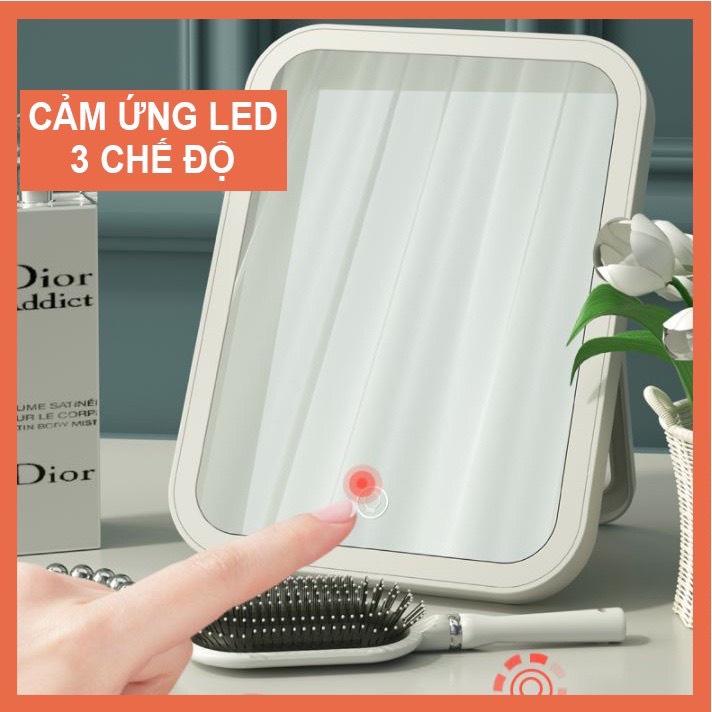 [Cam kết chất lượng] Gương để bàn đèn Led 3 chế độ sáng - gương trang điểm kèm xạc hình chữ nhật bảo hành 1 tháng