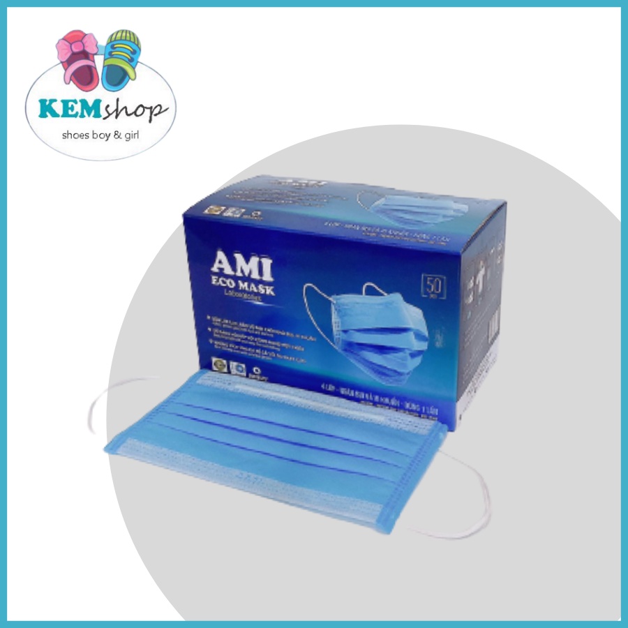 Khẩu Trang Y Tế Kháng Khuẩn 4 Lớp AMI Đủ Màu Xanh, Đen, Xám, Trắng (50 chiếc 1 Hộp)