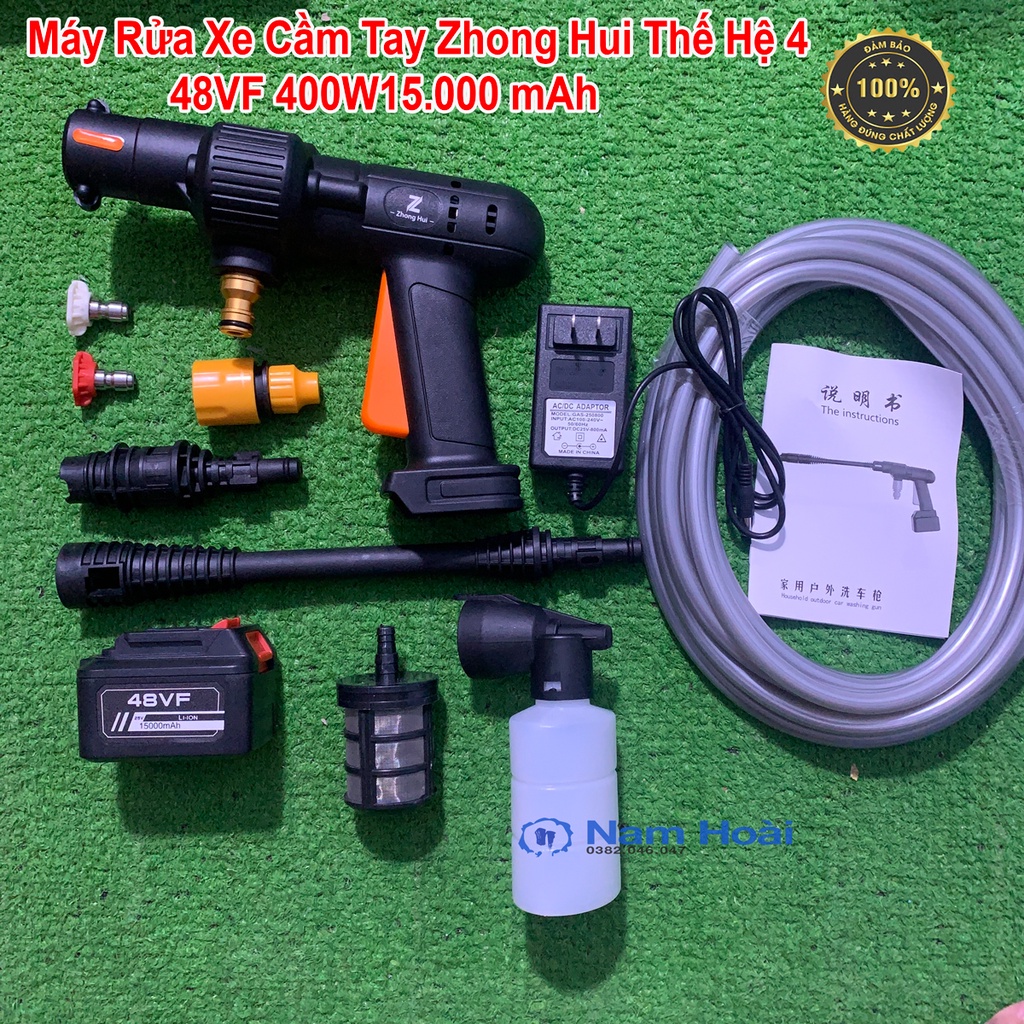 Máy Rửa Xe Cầm Tay Zhong Hui Thế Hệ 4 48VF 400W15.000 mAh, Áp lực nước cực mạnh [BẢO HÀNH 12 THÁNG]