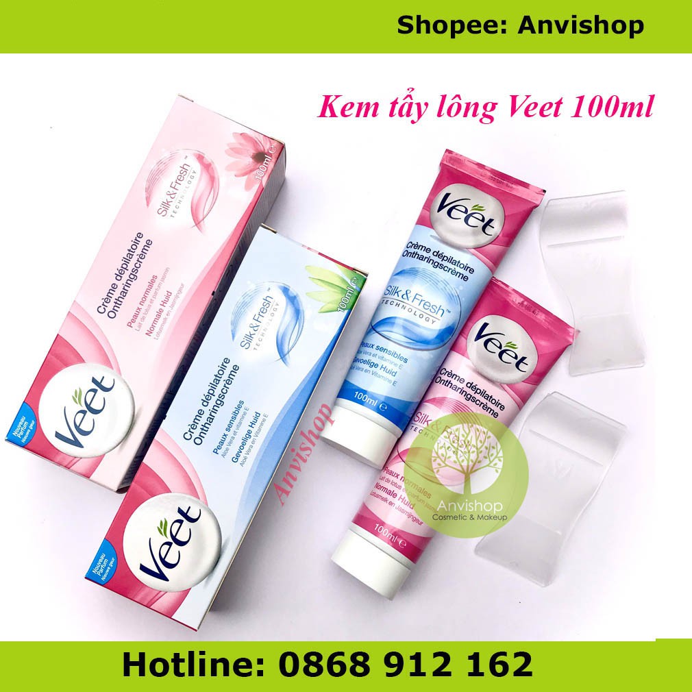 Kem Tẩy Lông nách, tẩy lông vùng kín, tẩy lông chân Veet Hair Removal Cream 100ml Anvishop