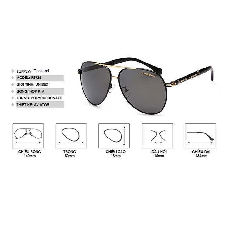 Mắt kinh mát nam kính râm FULLBOX POSHOP 738 tròng tròn phân cực polarized chống chói tia UV thời trang tặng kính đi đêm