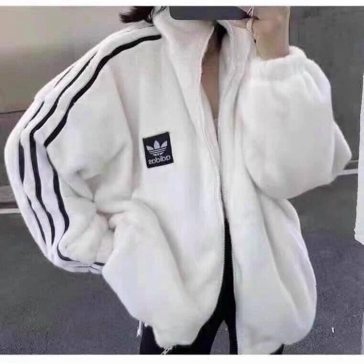 Áo khoác nữ kéo khóa Lông cừu logo Das siêu ấm_thời trang mùa đông-phong cách Unisex phom rộng