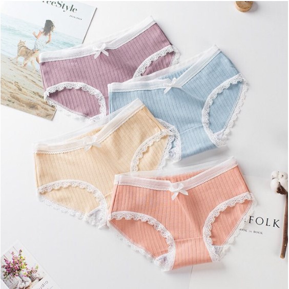 Combo 5 quần lót nữ tăm tre kháng khuẩn cotton cao cấp cạp lưới viền ren phối nơ xinh.