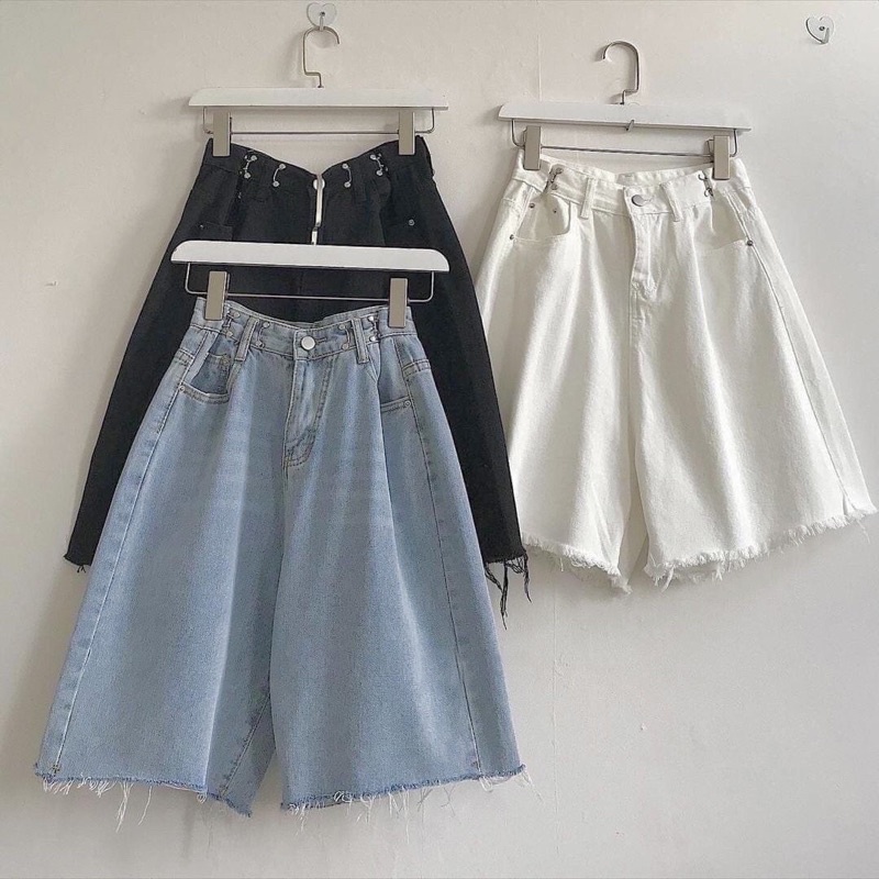 Quần Short Jeans Ngố Móc Gài Eo Form Rộng Ulzzang/Quần Bò Lửng form nam nữ unisex