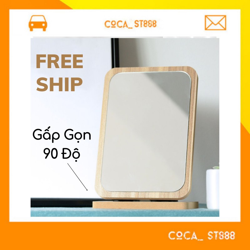 Gương Mini, Gương Gỗ Gấp Gọn Trang Điểm COCA T