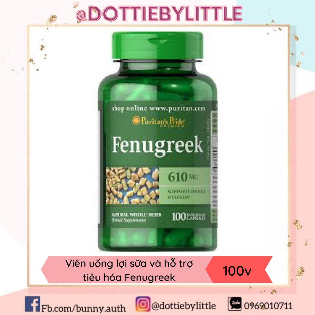 [BILL US] Viên uống lợi sữa và hỗ trợ tiêu hóa Fenugreek Puritan's Pride