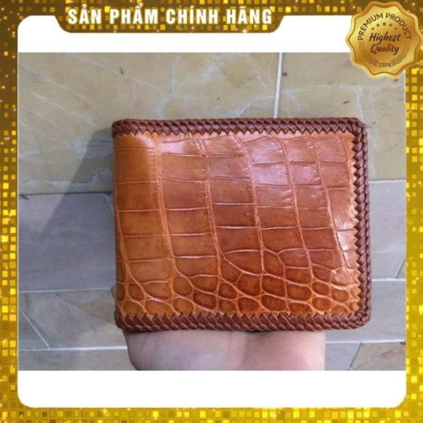 Thẻ BH 12 Tháng - Ví Da Cá Sấu Đan Tay Màu Vàng Bò ( 1 mặt ) . Hàng Cao Cấp, xịn, Rẻ, Đẹp
