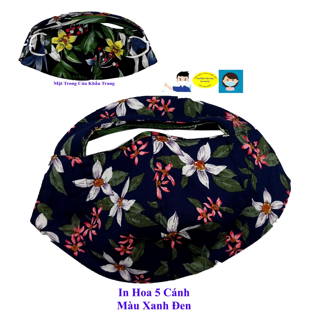 Khẩu trang vải 3 lớp Kiểu hở mắt In hình hoa Chất liệu vải mềm mát, Chống nắng, Chống bụi, Bảo vệ sức khỏe