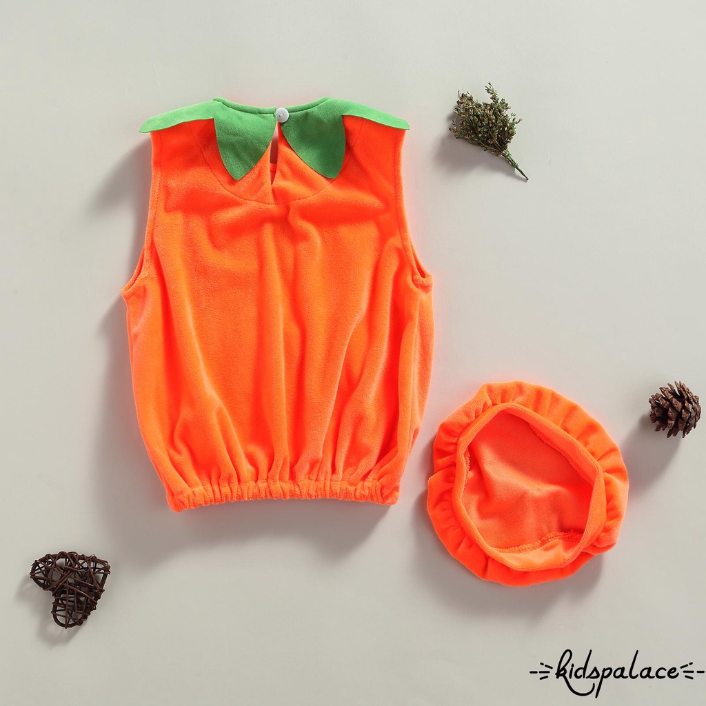 Set áo không tay thêu hình quả bí đỏ và quần dài phong cách Halloween cho bé