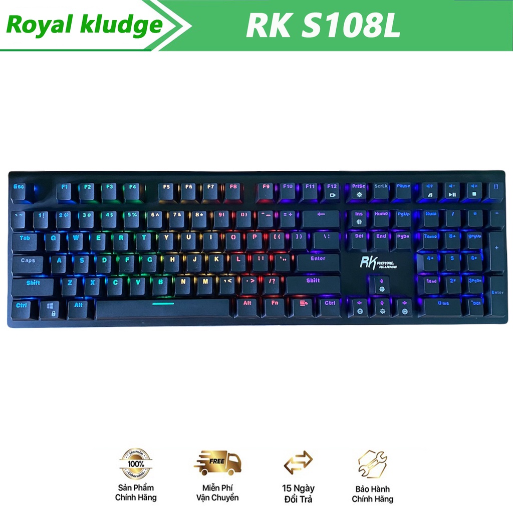 Bàn Phím Cơ Gaming Royal Kludge RKS108L Rainbow Switch Quang Học (Đen) Siêu Bền - Hàng Like New Siêu Đẹp