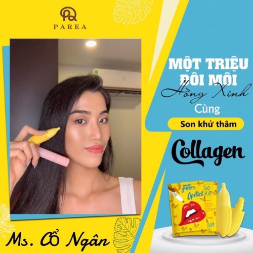 Son , Son filler Khử Thâm Collagen Son Chuối Banana fliller Lipstick Tặng 01 Son Kem Siêu Lì P.A.R.E.A [ Chính - Hãng ]