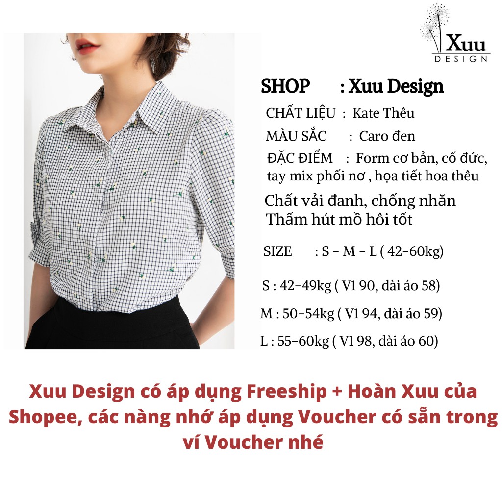 Áo sơ mi nữ công sở Wexuu Design áo kiểu nữ tay lỡ phối nơ chất Kate [BS07 caro đen]