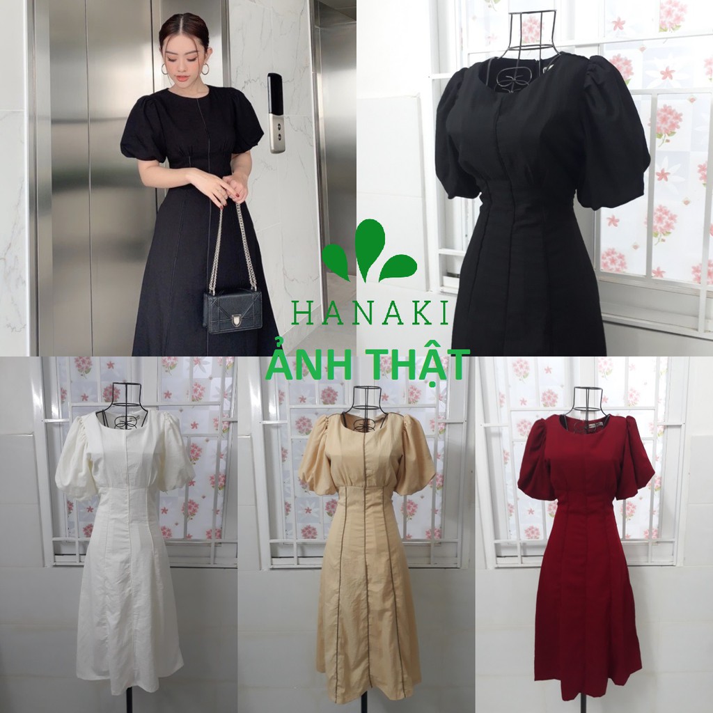 Đầm Dự Tiệc Đầm Thiết Kế Midi Viền Tay Bồng Xinh Lung Linh Hanaki HNK1001 | BigBuy360 - bigbuy360.vn